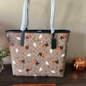 Coach Brown Halloween Tote Bag with Black Handles